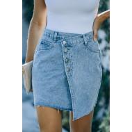 Asimetrično denim mini krilo z nebesno modrimi gumbi Hanne