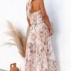 Bež maxi obleka brez naramnic s cvetličnim tiskom Heidi