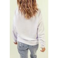 Bel prevelik pulover s potiskom črk MERRY DRUNK