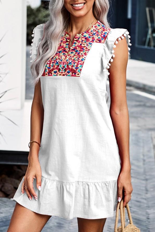Bela obleka s potiskom boho Anneliese 