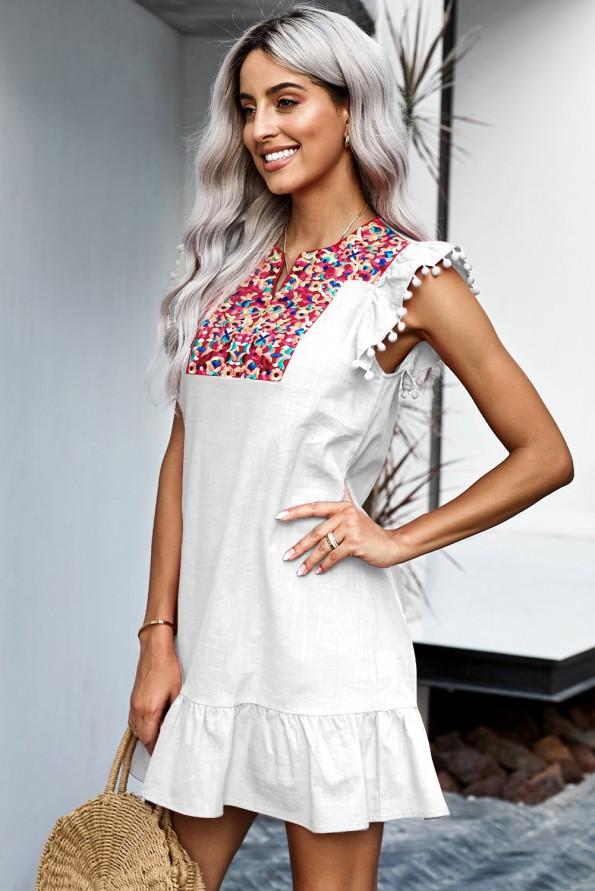 Bela obleka s potiskom boho Anneliese 