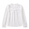 Bela pikčasta bluza s čipkastim izrezom in volančki Gina