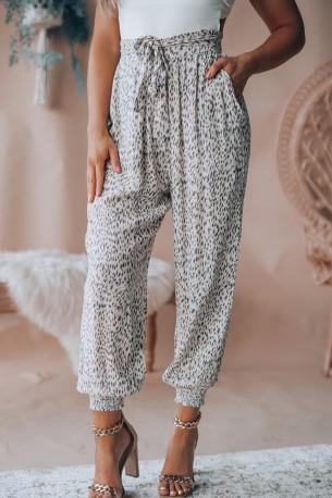 Bele športne jogger hlače z leopardovim vzorcem Iris
