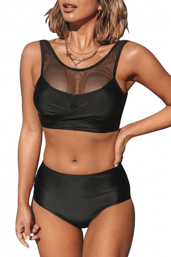 Bikini komplet iz črne mreže Patchwork Twist Ellie
