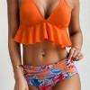 Bikini komplet z oranžnimi cvetličnimi volančki Helene