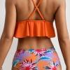 Bikini komplet z oranžnimi cvetličnimi volančki Helene