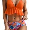 Bikini komplet z oranžnimi cvetličnimi volančki Helene