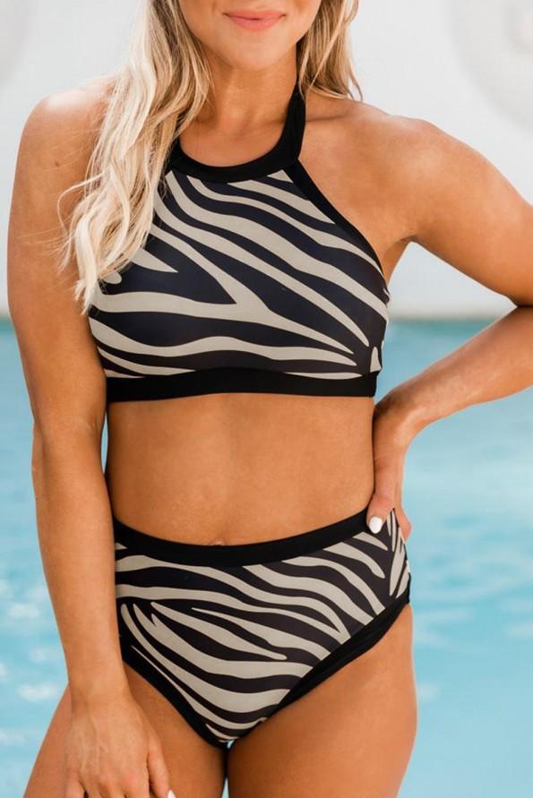 Bikini kopalke brez rokavov s potiskom zebra Necky