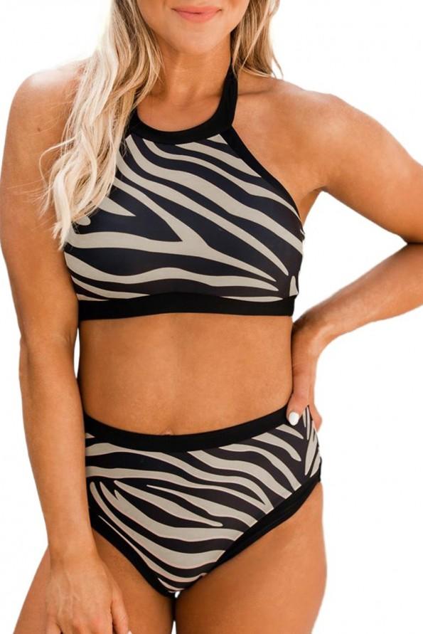Bikini kopalke brez rokavov s potiskom zebra Necky