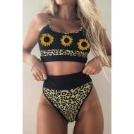 Bikini kopalke s sončničnim leopardovim tiskom z visokim pasom Sunny