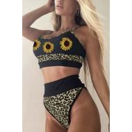 Bikini kopalke s sončničnim leopardovim tiskom z visokim pasom Sunny