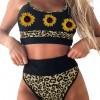 Bikini kopalke s sončničnim leopardovim tiskom z visokim pasom Sunny
