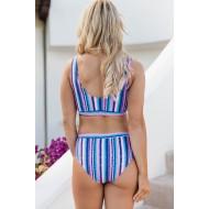 Bikini kopalke z modrimi črtami z U-izrezom s srednjim pasom Tea