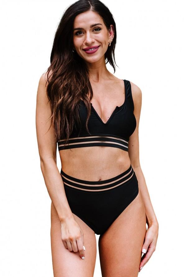 Bikini kopalke z visokim pasom v črni mrežici Britta