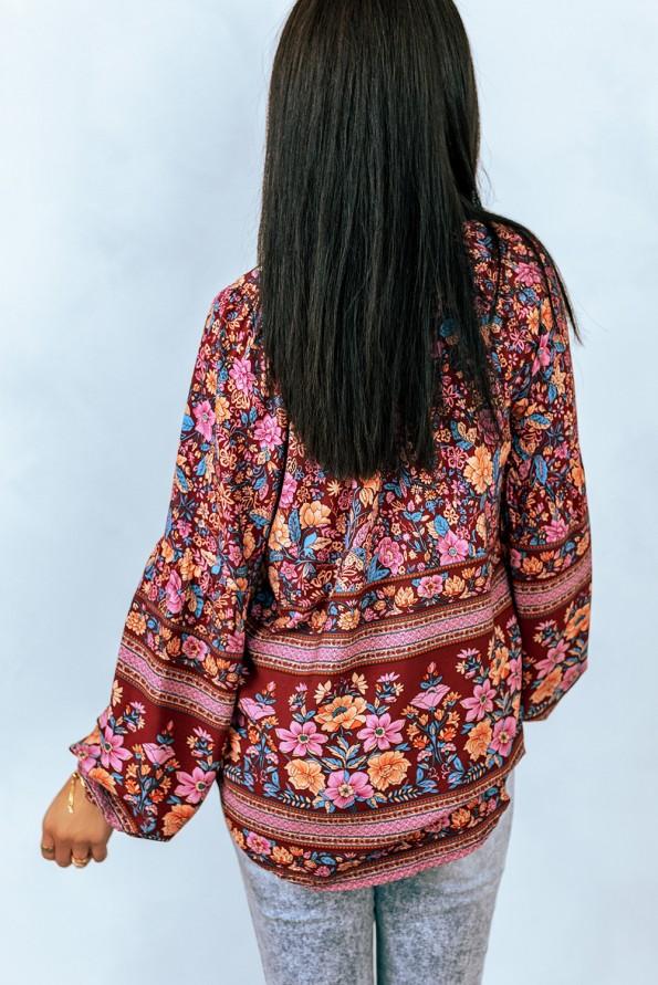 Bluza z dolgimi rokavi z V izrezom in cvetličnim vzorcem Rylee