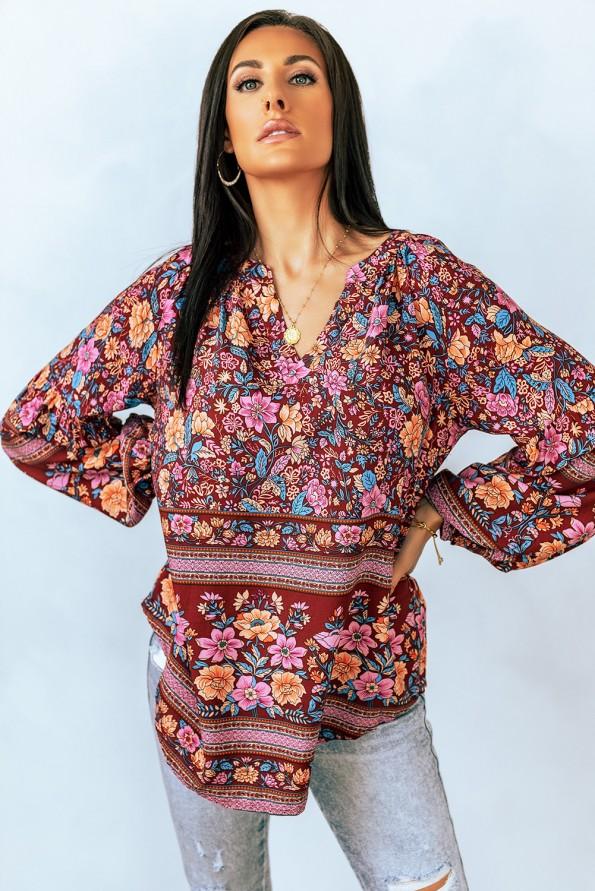 Bluza z dolgimi rokavi z V izrezom in cvetličnim vzorcem Rylee