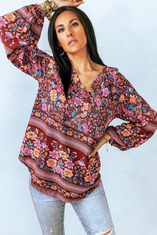 Bluza z dolgimi rokavi z V izrezom in cvetličnim vzorcem Rylee