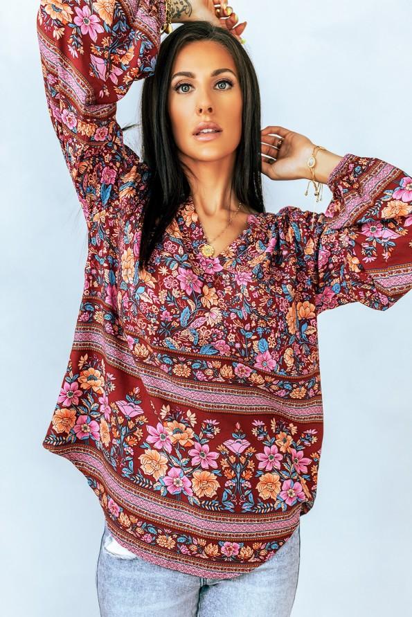 Bluza z dolgimi rokavi z V izrezom in cvetličnim vzorcem Rylee