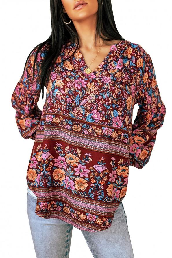 Bluza z dolgimi rokavi z V izrezom in cvetličnim vzorcem Rylee