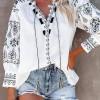 Boho vezena bluza z razcepljenim ovratnikom Margarete