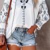 Boho vezena bluza z razcepljenim ovratnikom Margarete