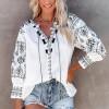 Boho vezena bluza z razcepljenim ovratnikom Margarete
