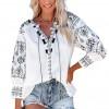 Boho vezena bluza z razcepljenim ovratnikom Margarete