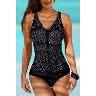 Enodelne kopalke s črnimi pikastimi nabori Wanna