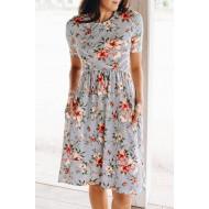 Flowy midi obleka s kratkimi rokavi s črtami