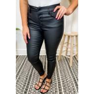 Hlače z visokim pasom iz usnja v črni barvi Pamela