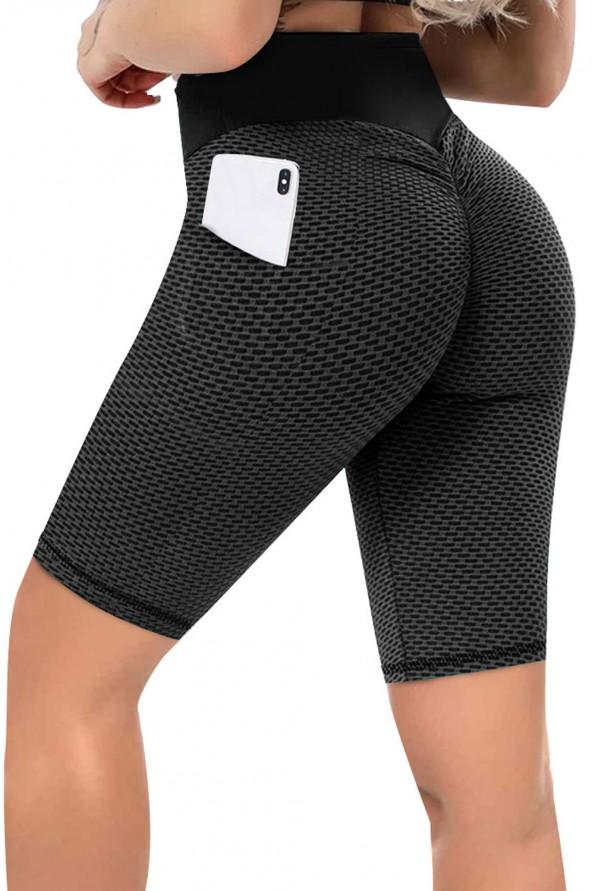Joga kratke črne hlače za dviganje zadnjice  stranskimi žepi Caroline