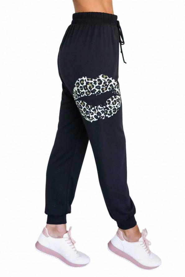 Joggers za pas z vrvico in črnim leopardjim vzorcem Klara