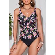 Komplet  tankini v črni barvi s cvetličnim tiskom Reny