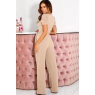 Marelični kombinezon s kratkimi rokavi in z visokim pasom z ravnimi nogami Bethy