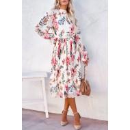 Midi obleka z napihnjenimi rokavi in cvetličnim potiskom Marie