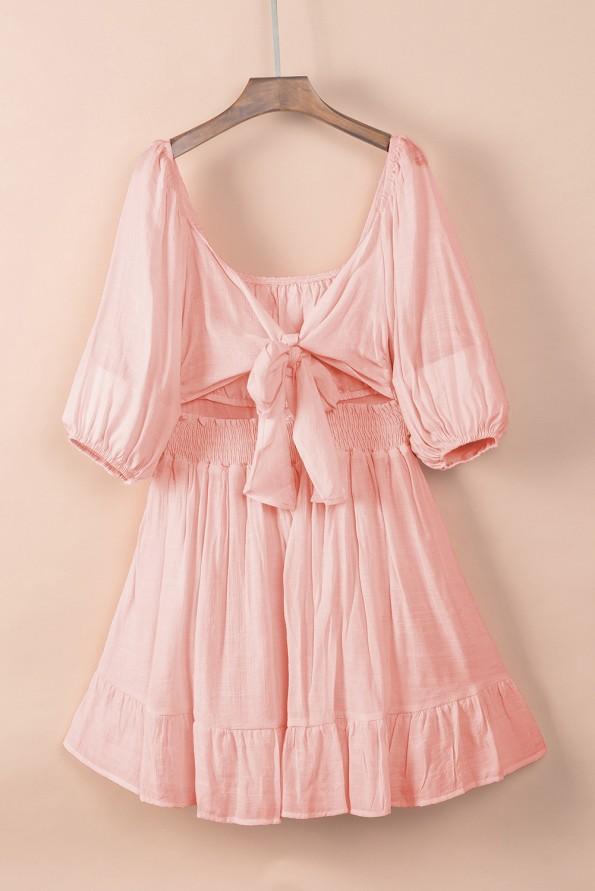 Mini obleka s kvadratnim izrezom z naborki z visokim pasom Ulla