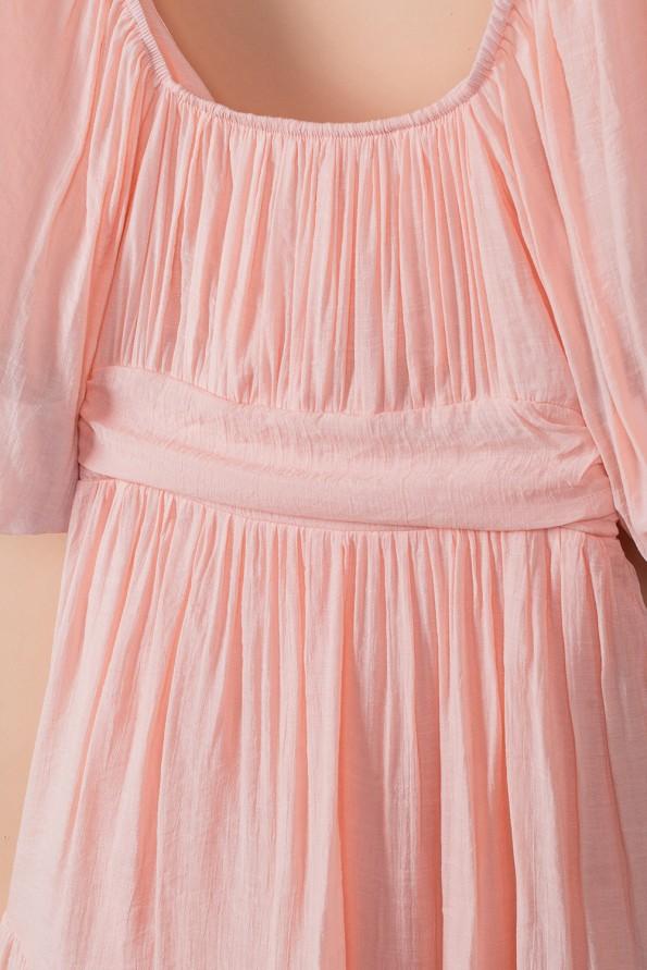 Mini obleka s kvadratnim izrezom z naborki z visokim pasom Ulla