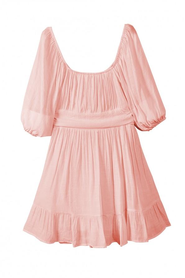 Mini obleka s kvadratnim izrezom z naborki z visokim pasom Ulla