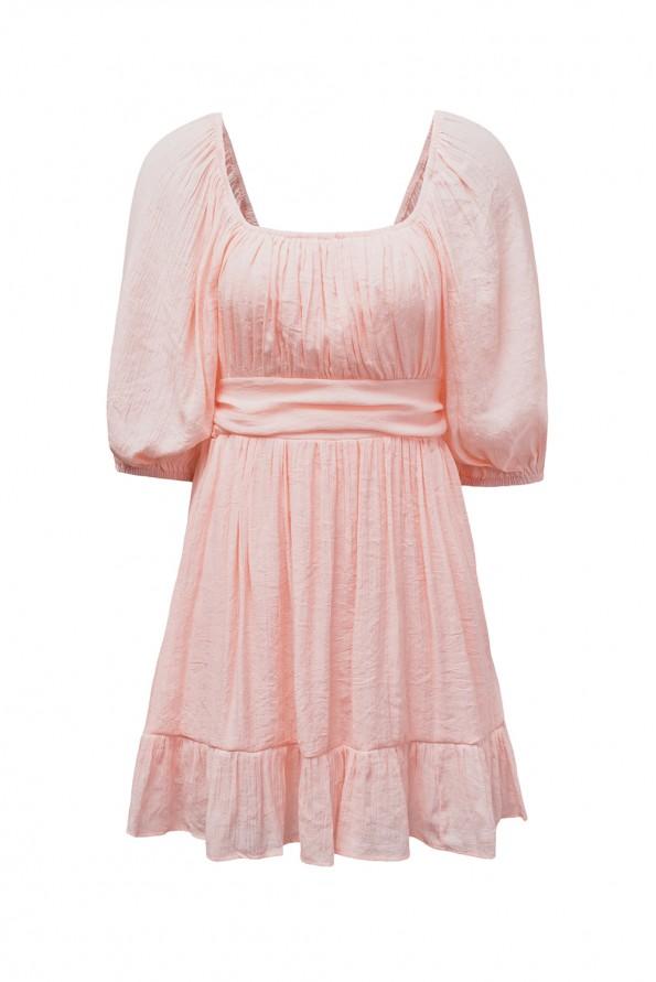 Mini obleka s kvadratnim izrezom z naborki z visokim pasom Ulla