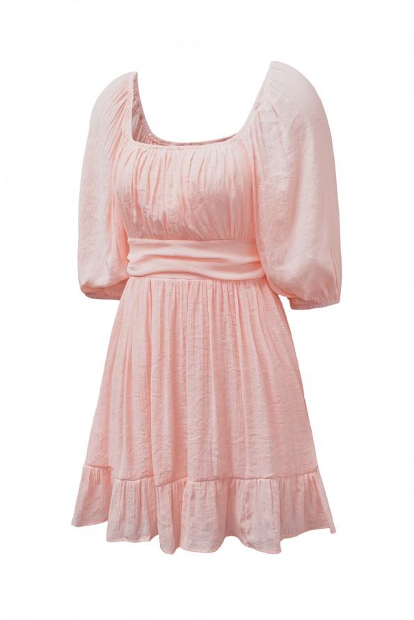 Mini obleka s kvadratnim izrezom z naborki z visokim pasom Ulla