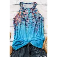 Modra majica brez rokavov s cvetličnim potiskom Tana