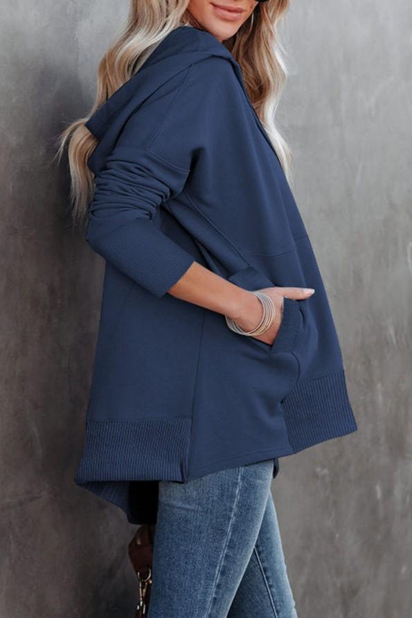 Modra majica s kapuco Henley