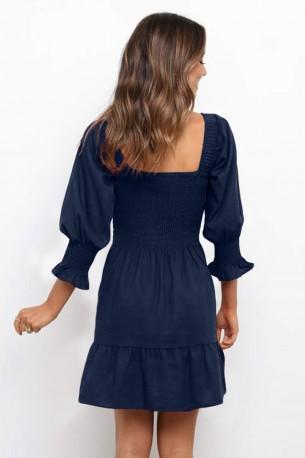 Modra obleka A-kroja s kvadratnim izrezom Helly