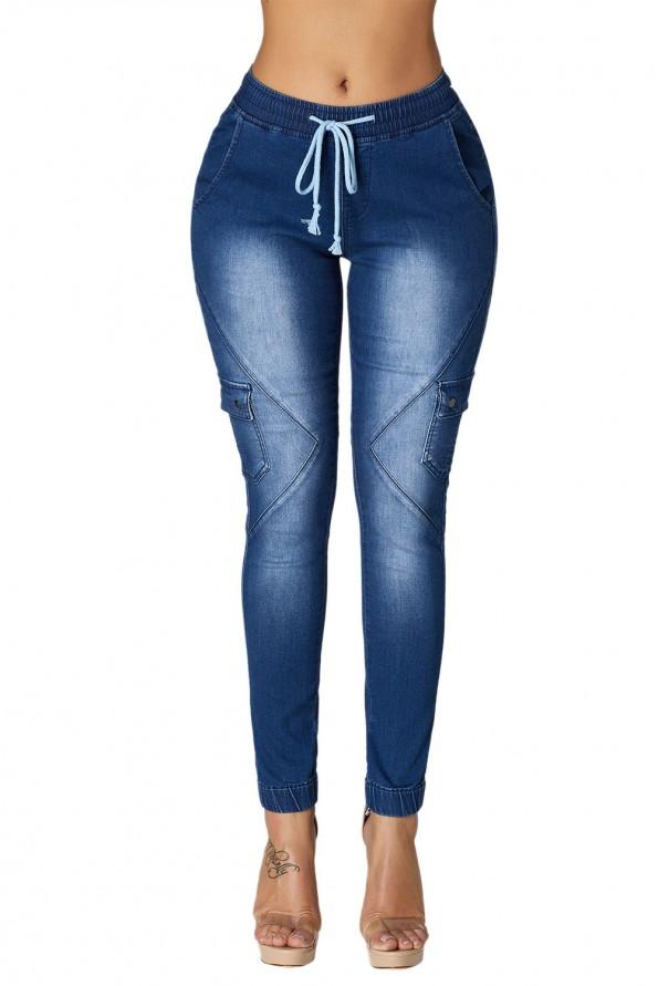 Modre denim kavbojke z vrvico Brigitte