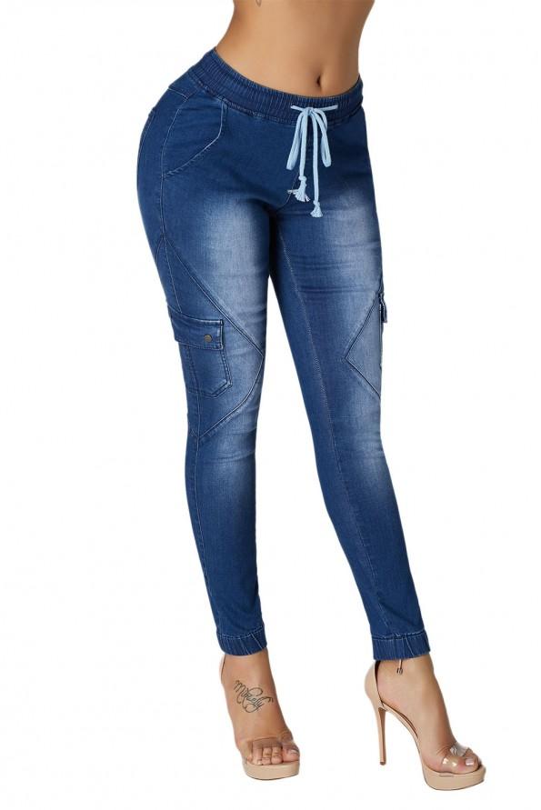 Modre denim kavbojke z vrvico Brigitte