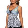 Modre kopalke Tankini s cvetličnim robcem Leopard
