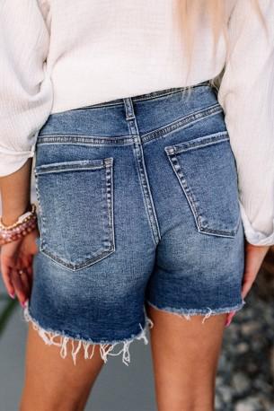 Modre raztrgane hlače z visokimi gumbi Erna