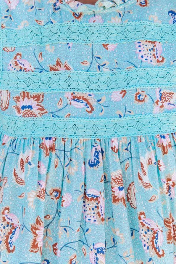 Nebeško modra majica brez rokavov z okraski in z okroglim izrezom s cvetličnim potiskom Marion