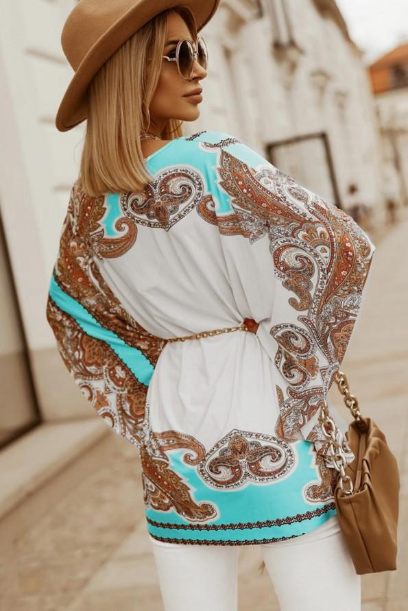 Nebeško modra majica za prosti čas z netopirnimi rokavi z motivom Paisley