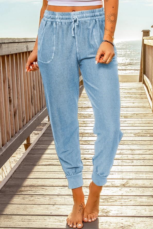 Nebeško modre jogger hlače z elastičnim pasom z žepi Helma